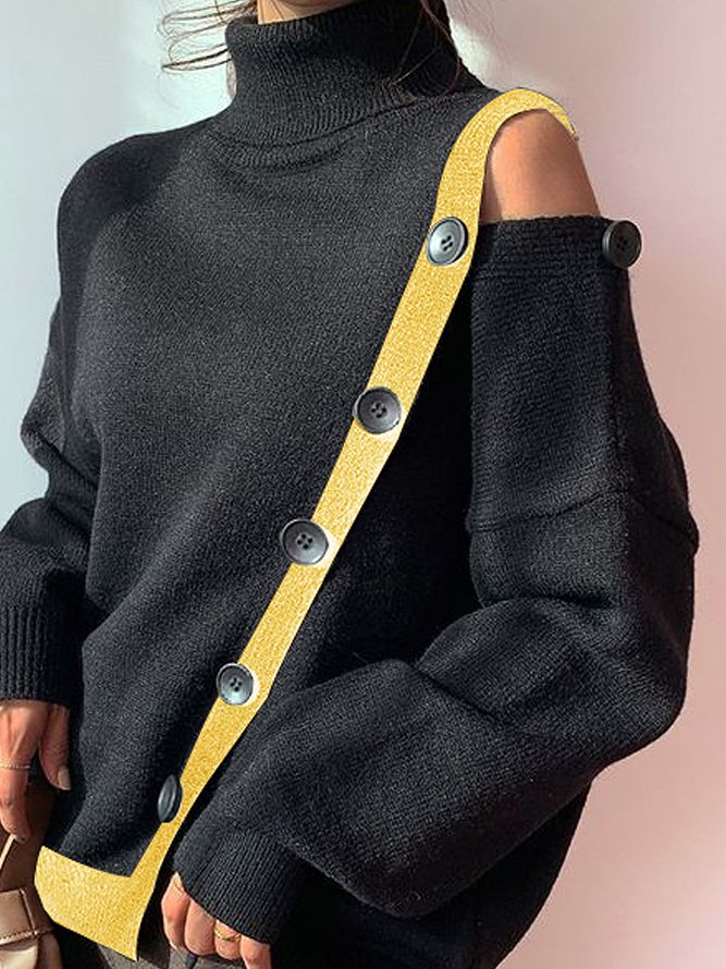 Hög Elasticitet Urban Loose Turtleneck Långärmad Tröja