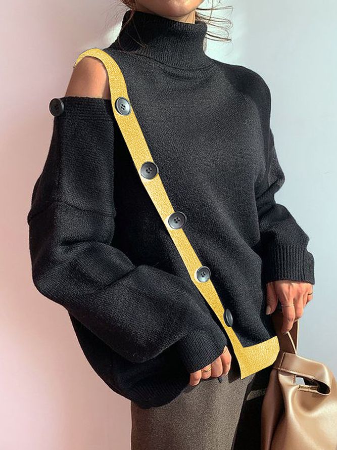 Hög Elasticitet Urban Loose Turtleneck Långärmad Tröja