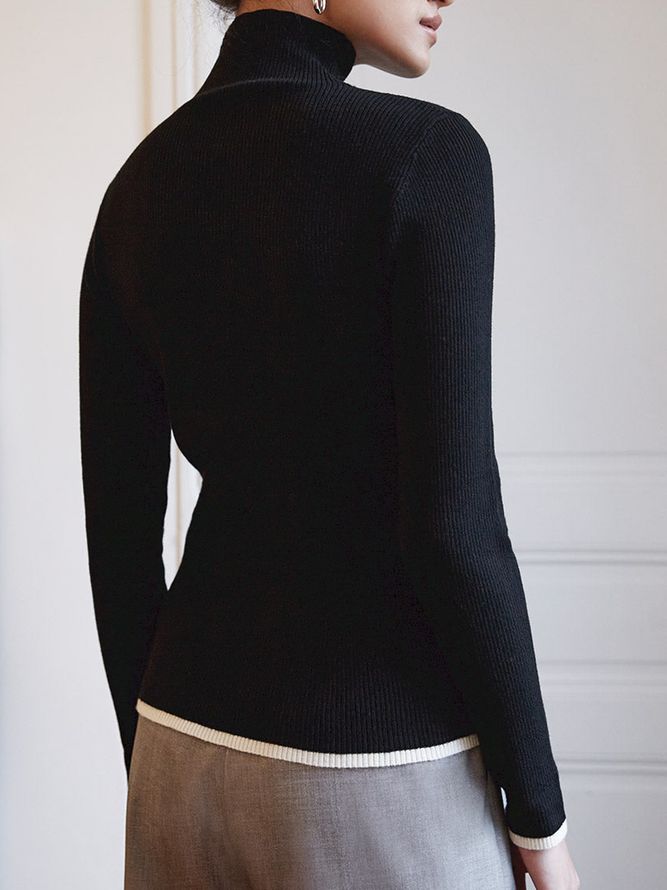 Höstfärgblock Hög Elasticitet Tight Långärmad Daily Sweater