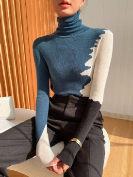 Mode Långärmad Turtleneck Color Block Sweater