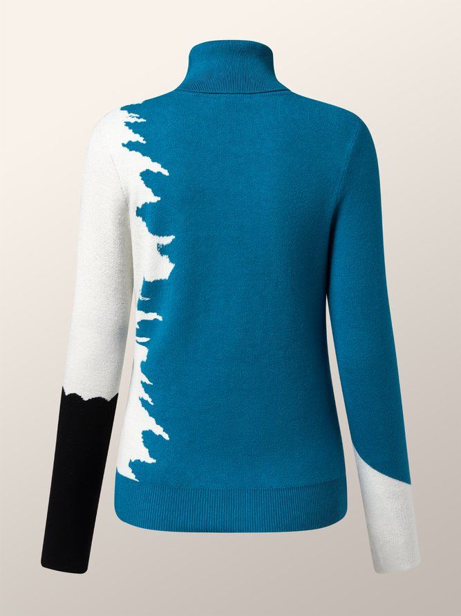 Mode Långärmad Turtleneck Color Block Sweater