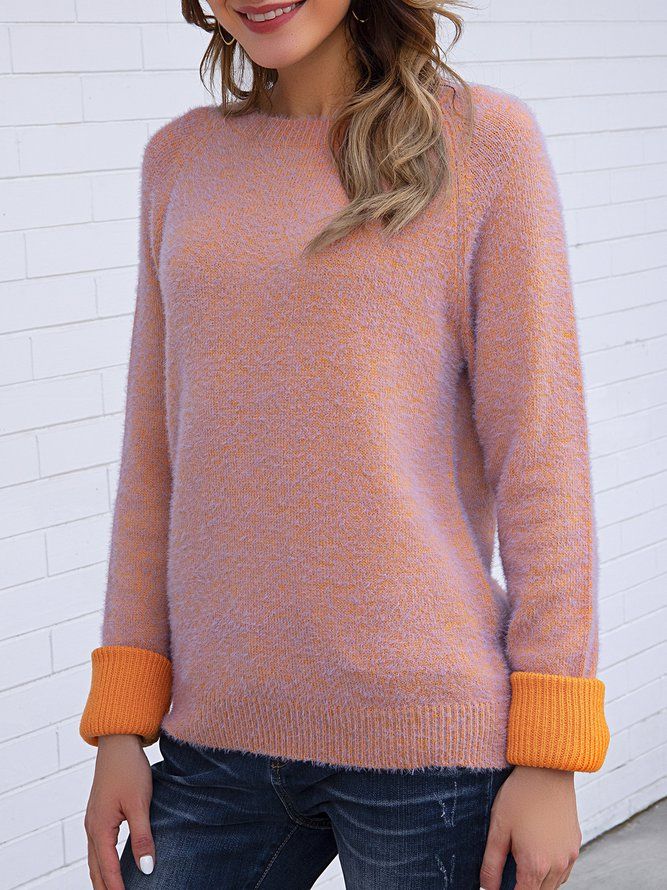 Orange Color-Block Casual Tröja