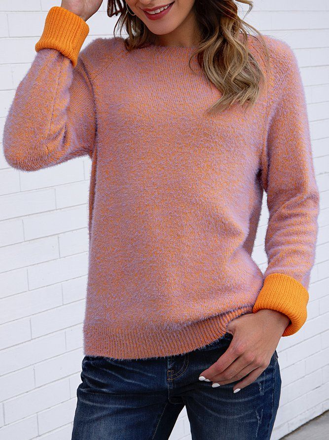 Orange Color-Block Casual Tröja