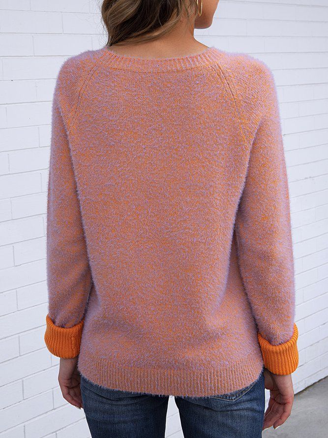 Orange Color-Block Casual Tröja