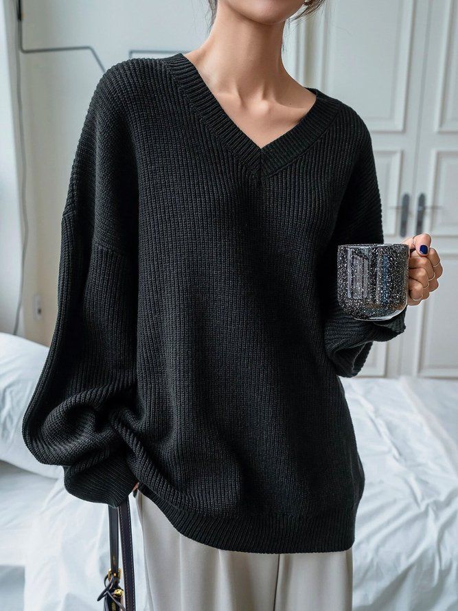 Svart Daily Långärmad Regular Fit Simple Sweater