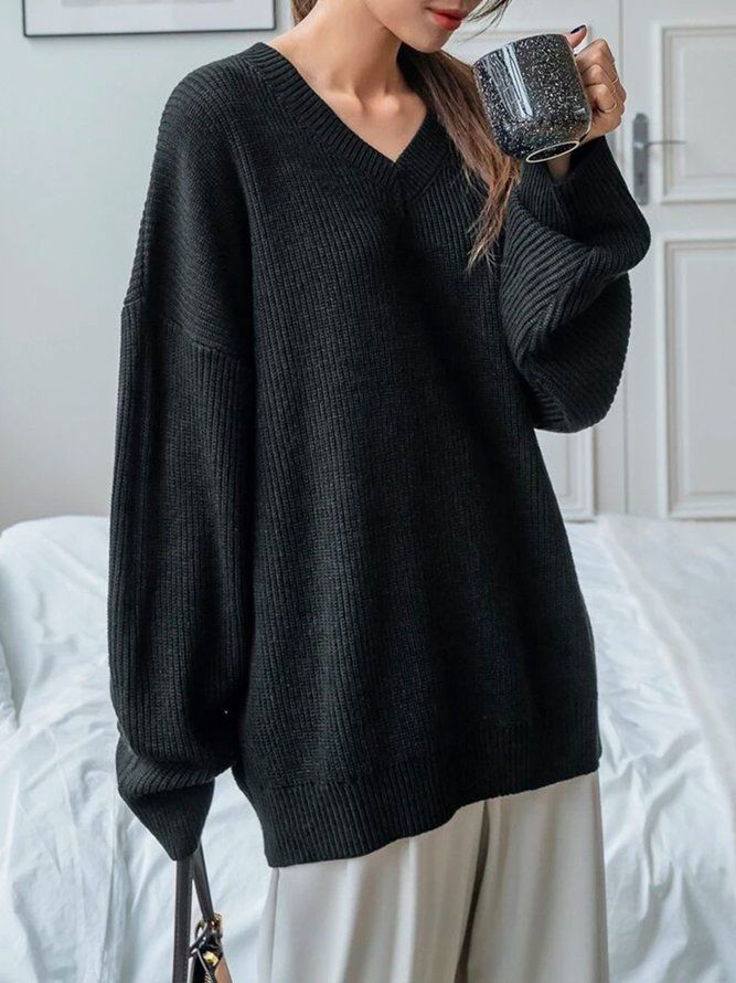 Svart Daily Långärmad Regular Fit Simple Sweater