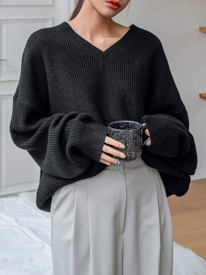 Svart Daily Långärmad Regular Fit Simple Sweater