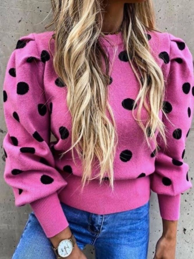 Vinter Crew Neck Regular Fit Polka Dots Polka Dots Långärmad Daily Sweater