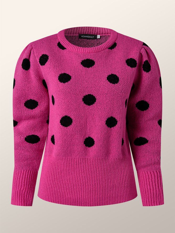 Vinter Crew Neck Regular Fit Polka Dots Polka Dots Långärmad Daily Sweater