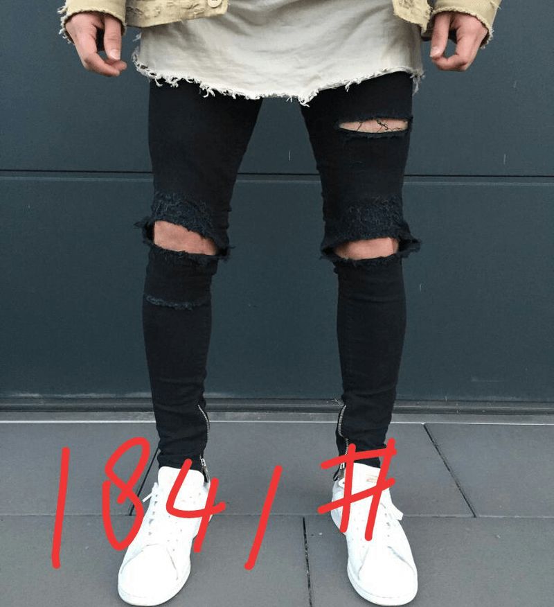 Biker-Byxor För Män Mode Knävikt Smal Dragkedja Ripped Jeans