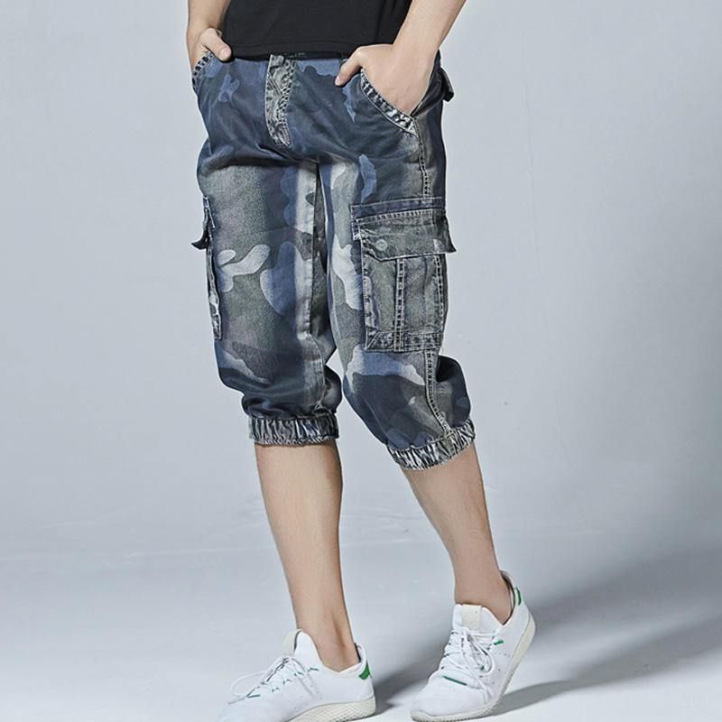 Casual Camo Multi Pockets Joggerbyxor Korta Jeans