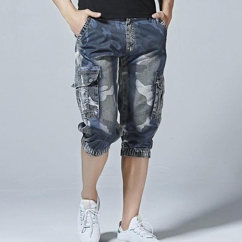 Casual Camo Multi Pockets Joggerbyxor Korta Jeans