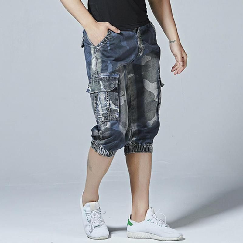 Casual Camo Multi Pockets Joggerbyxor Korta Jeans