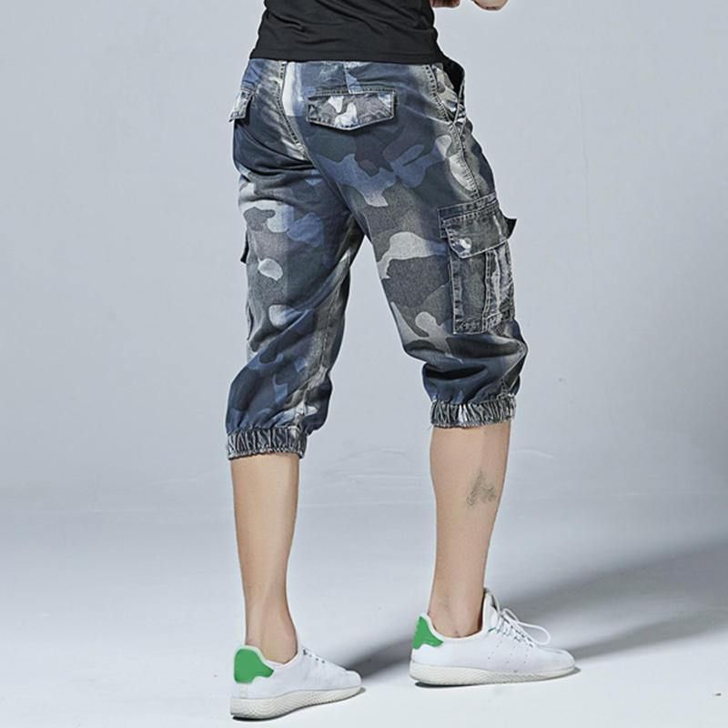 Casual Camo Multi Pockets Joggerbyxor Korta Jeans