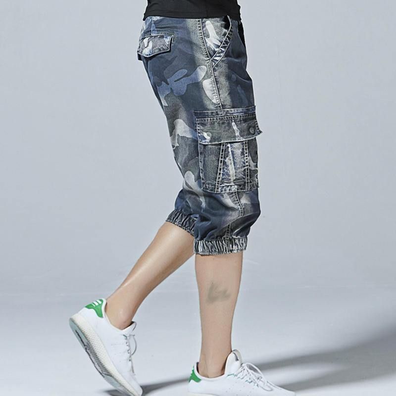 Casual Camo Multi Pockets Joggerbyxor Korta Jeans