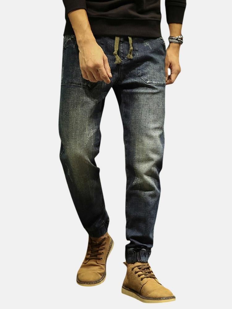 Casual Dragsko Ripped Washed Harem Jeans För Män