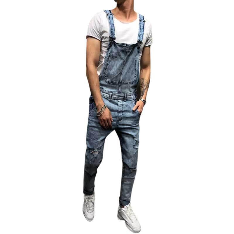 Denim Overall Hängslen Ripped Jeans För Män