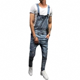 Denim Overall Hängslen Ripped Jeans För Män