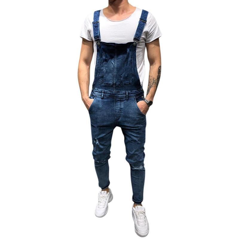 Denim Overall Hängslen Ripped Jeans För Män