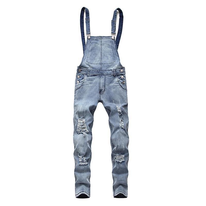 Denim Overall Hängslen Ripped Jeans För Män