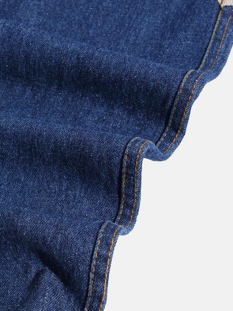 Herr Patchwork Multi Pocket Dragsko Elastisk Midja Loose Jogger Jeans