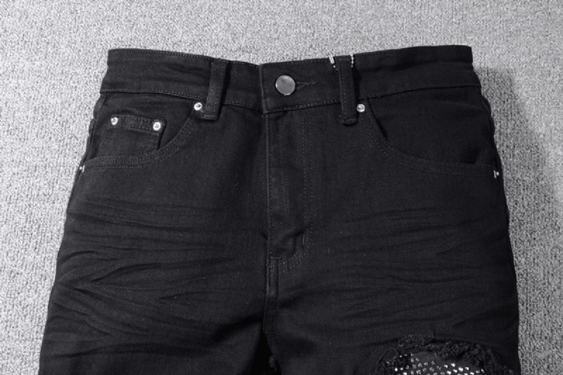 Rippade Rhinestone Jeans För Män