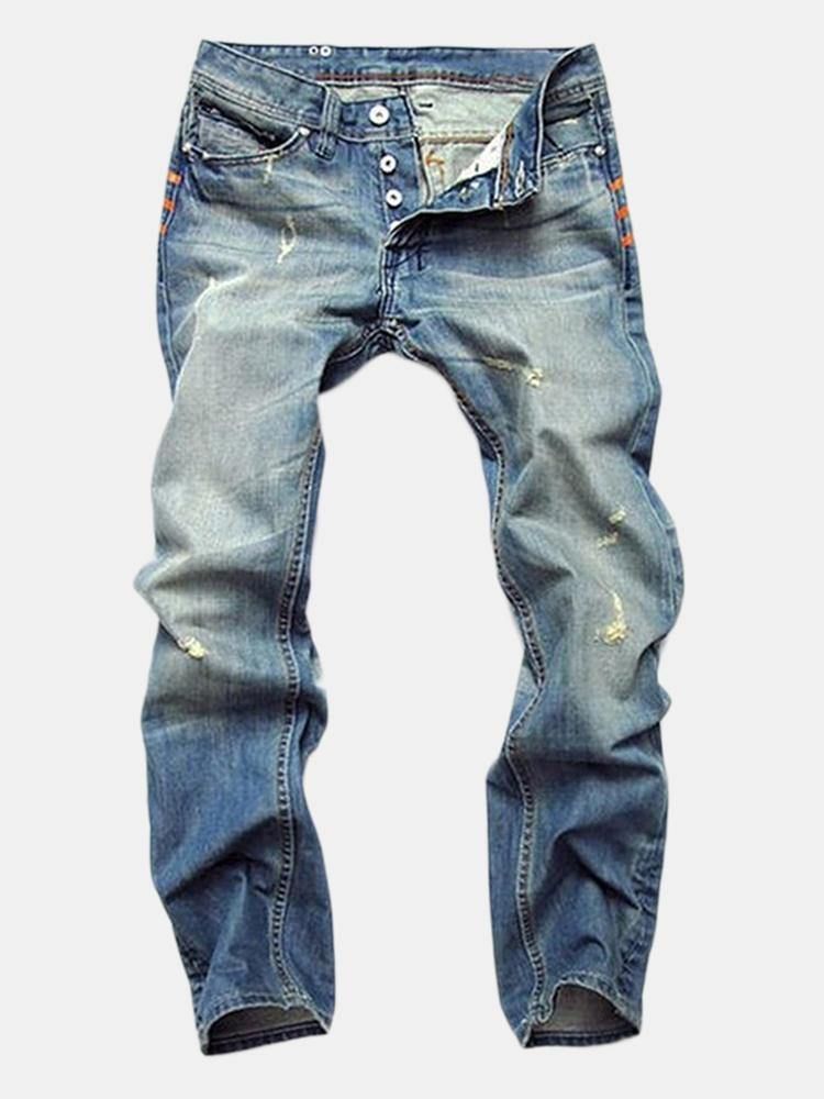 Rippade Viksömmar Rakt Tvättade Jeans