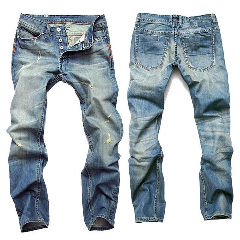 Rippade Viksömmar Rakt Tvättade Jeans