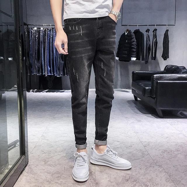 Säsongsnya Elastiska Herrjeans Casual Slim Feet Byxor Trend Långbyxor För Män