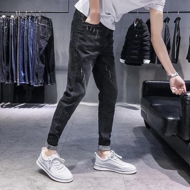 Säsongsnya Elastiska Herrjeans Casual Slim Feet Byxor Trend Långbyxor För Män