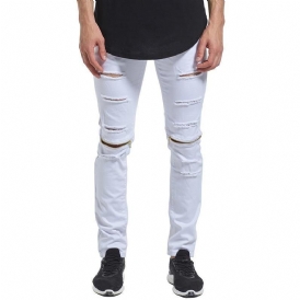 Skinny Hip Hop Ripped Knee Zipper Jeans