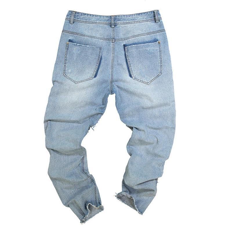 Snygga Patchwork Hip-Hop Blå Tvättade Designerjeans