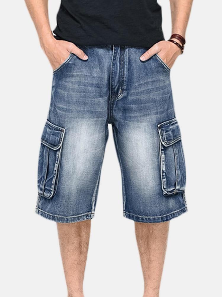 Sommar Mäns Stora Fickor Jeans Loose Street Skateboard Jeans Shorts