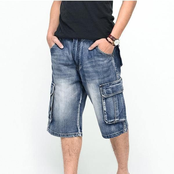 Sommar Mäns Stora Fickor Jeans Loose Street Skateboard Jeans Shorts