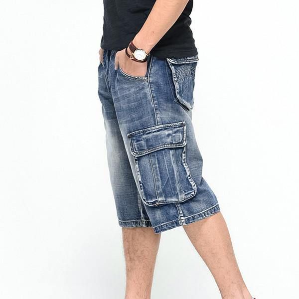 Sommar Mäns Stora Fickor Jeans Loose Street Skateboard Jeans Shorts