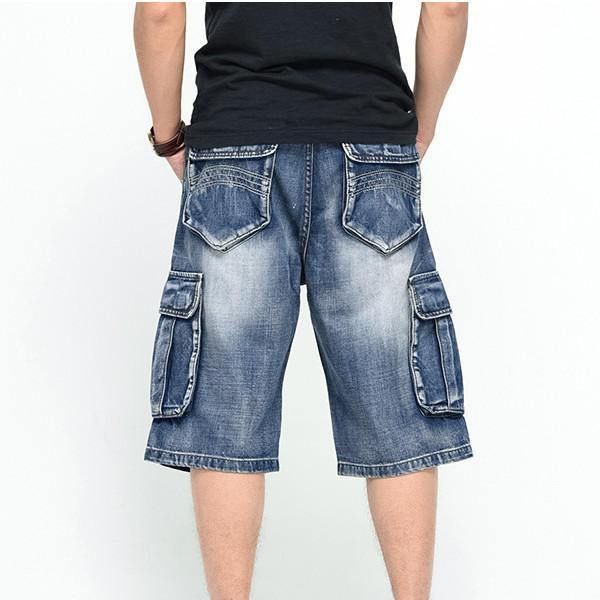 Sommar Mäns Stora Fickor Jeans Loose Street Skateboard Jeans Shorts