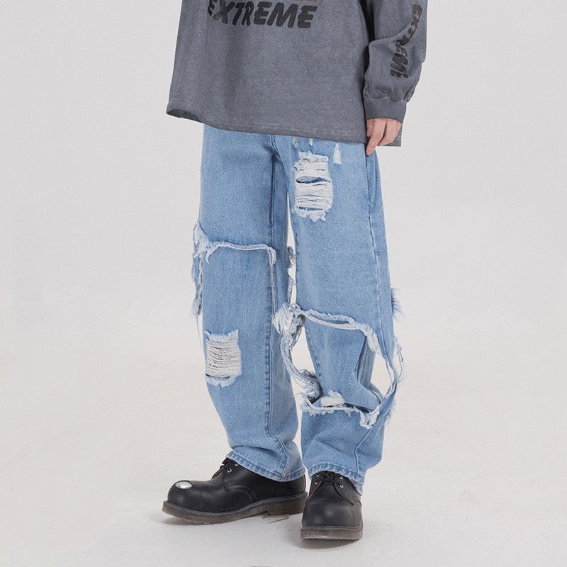 Svart Plus Storlek Lösa Jeans Herrkläder