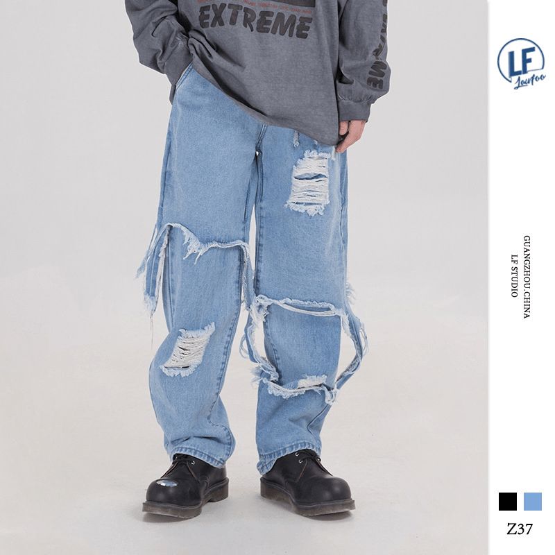 Svart Plus Storlek Lösa Jeans Herrkläder