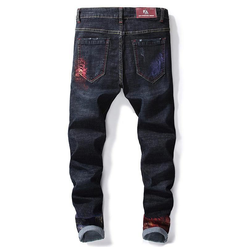 Utskrift Hip-Hop Design Färgglada Hål Jeans