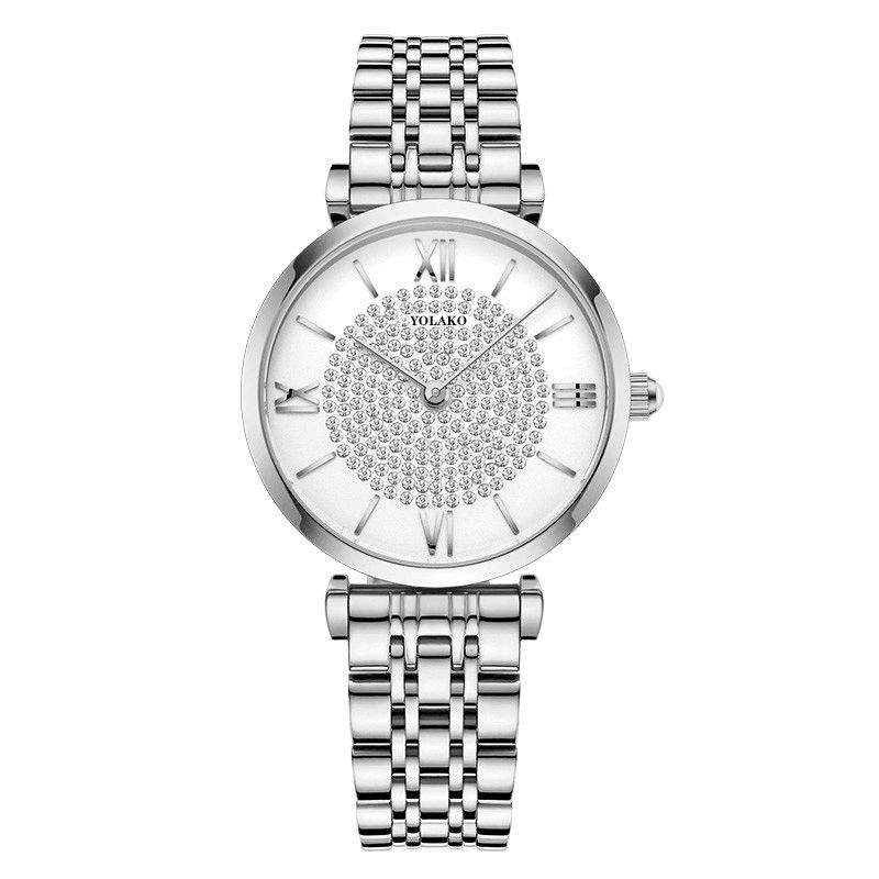 A0566 Trendiga Eleganta Damklockor Hellegerade Romerska Siffror Rhinestones Mount Dial Quartz Klockor