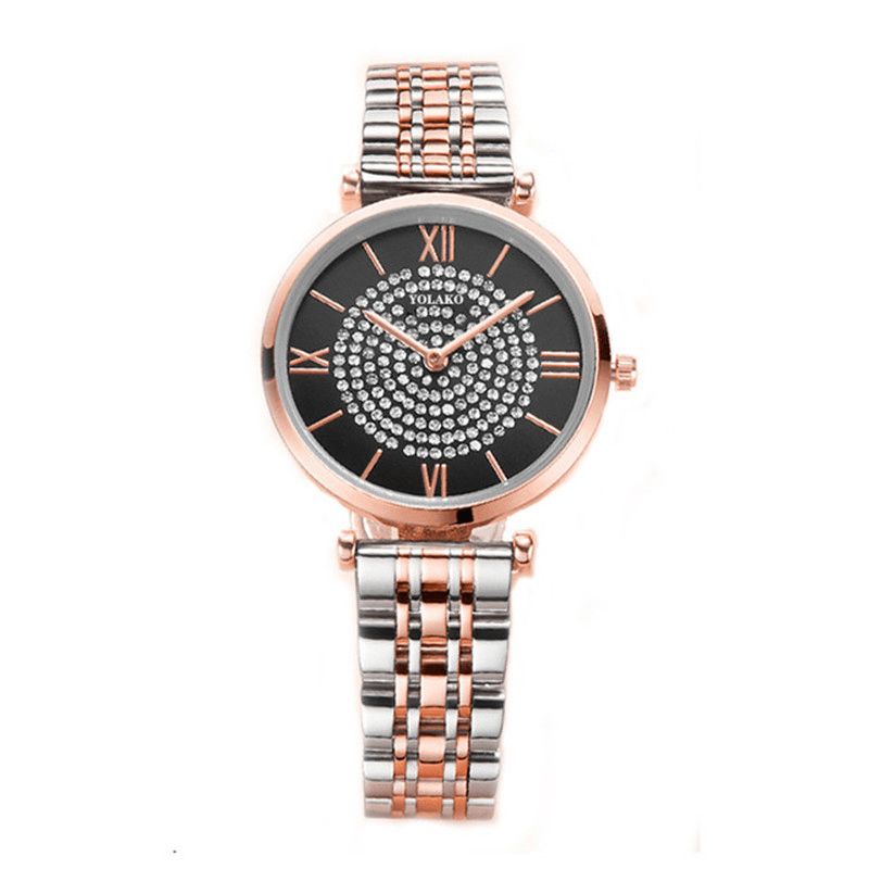 A0566 Trendiga Eleganta Damklockor Hellegerade Romerska Siffror Rhinestones Mount Dial Quartz Klockor