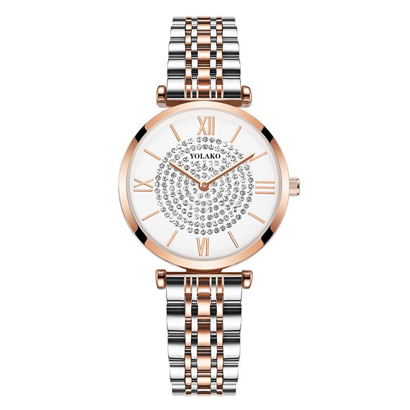 A0566 Trendiga Eleganta Damklockor Hellegerade Romerska Siffror Rhinestones Mount Dial Quartz Klockor