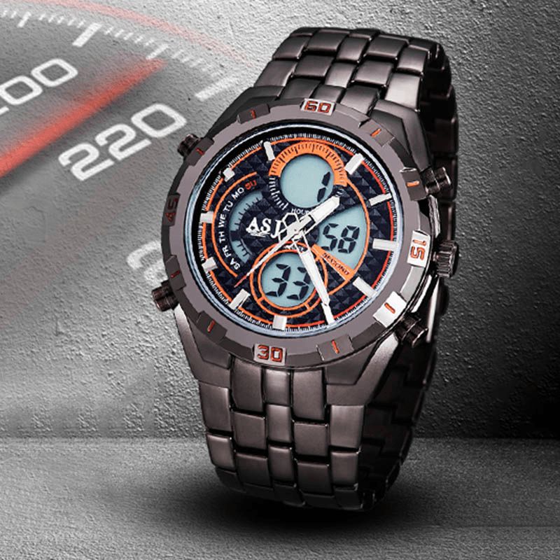 Asj Sports Herr Watch Double Display Chronograph Dive Alarm Luminous 3Atm Vattentät Multifunktionell Sport Kvartsur