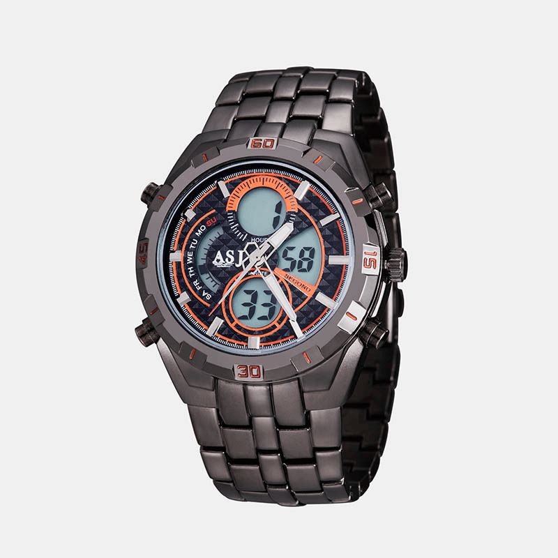 Asj Sports Herr Watch Double Display Chronograph Dive Alarm Luminous 3Atm Vattentät Multifunktionell Sport Kvartsur