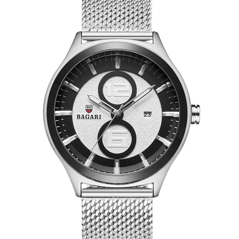 Bagari 8012W Ultratunn Business Style Herrklocka Mesh Steel Band Kvartsur