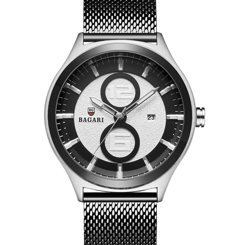 Bagari 8012W Ultratunn Business Style Herrklocka Mesh Steel Band Kvartsur