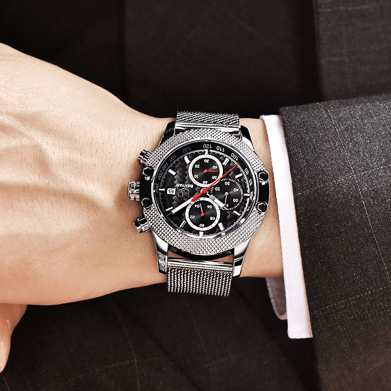 Benyar 5109M Mode Herrklocka Chronograph 3Atm Vattentät Rostfritt Stålarmband Kvartsur