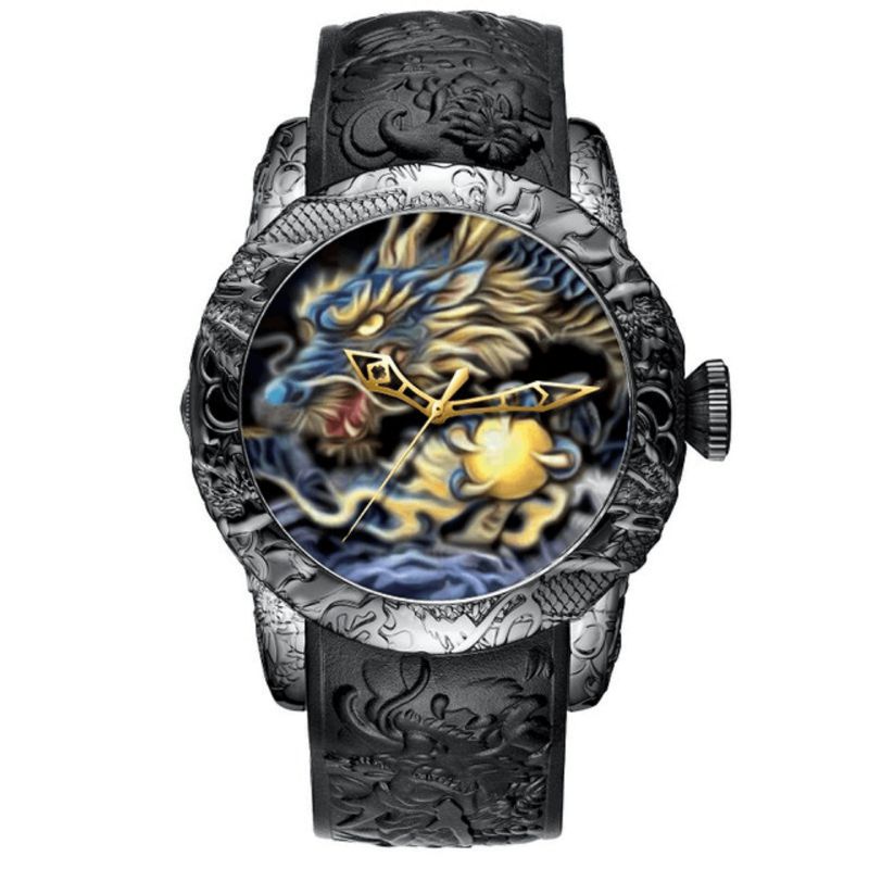 Biden Bd129 Retro Dragon Kinesisk Stil Män Armbandsur Vattentät Silikonband Kvartsklocka