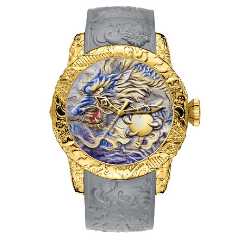 Biden Bd129 Retro Dragon Kinesisk Stil Män Armbandsur Vattentät Silikonband Kvartsklocka