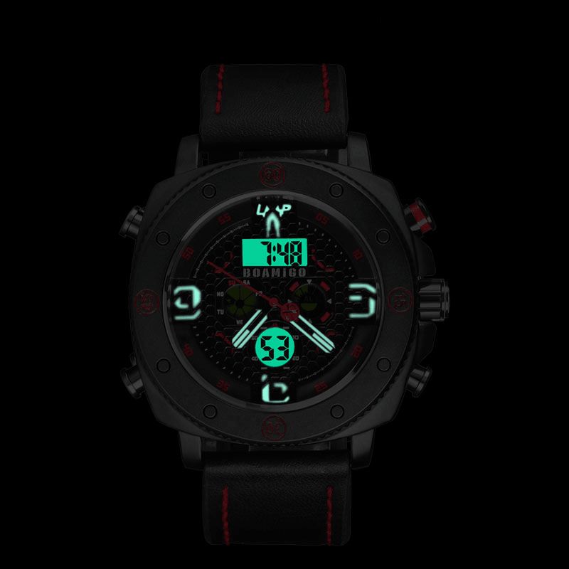 Boamigo F525 Mode Män Digital Klocka Creative Dial Luminous Week Display Kronograf Led Dual Display Watch